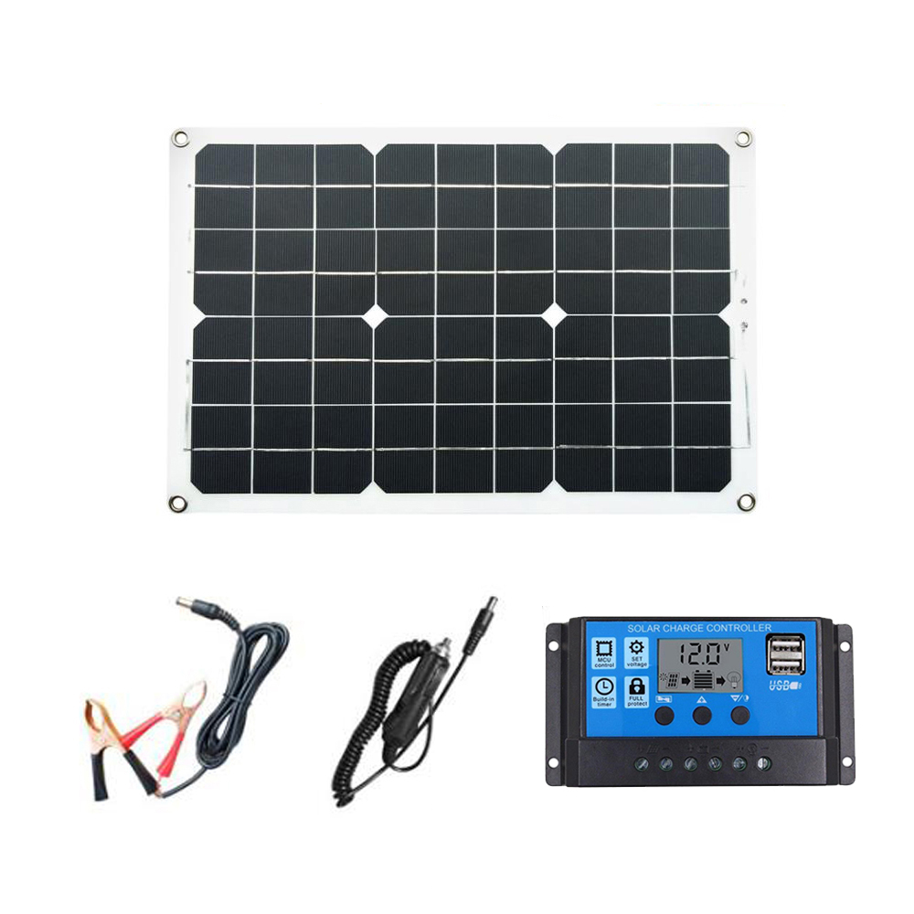 18W Solar Panel Dual 5V/12V USB with 12V/24V 30A Solar Charge Controller LCD Display Waterproof for Car Yacht RV Battery Charger