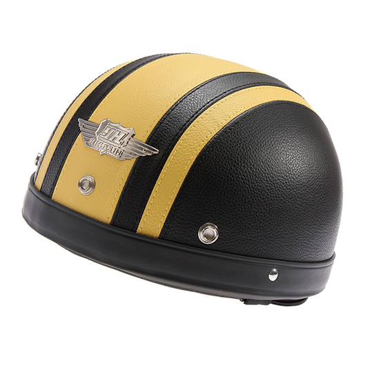 Yellow Leather Harley Motorcycle Half Helmet L XL without Badge - Auto GoShop