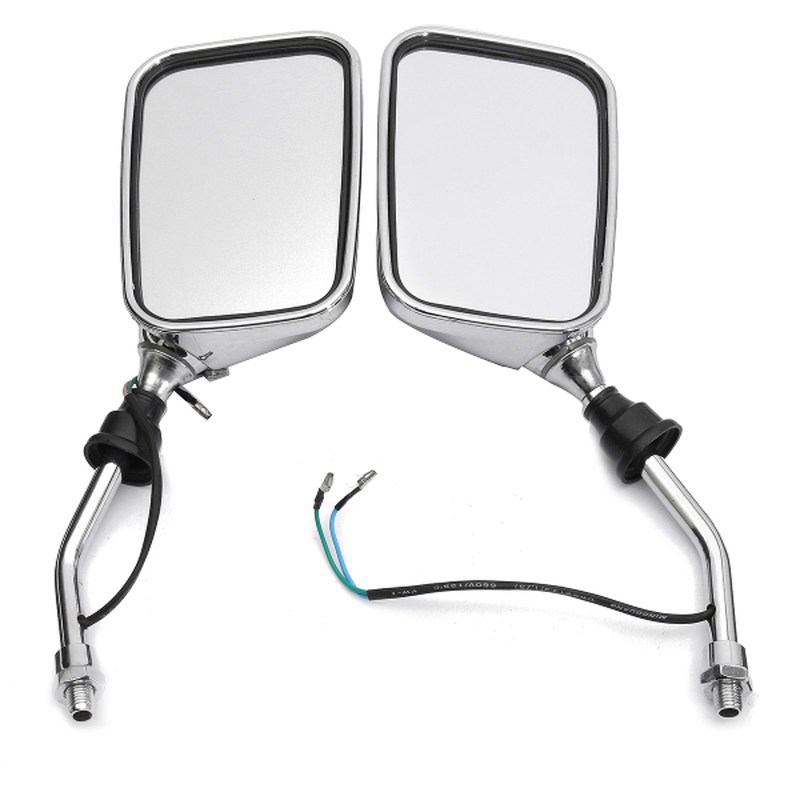 10Mm Pair Motorcycle Rearview Side Chrome Mirrors and Turn Signal Indicator Light Amber - Auto GoShop