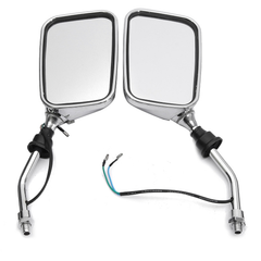 10Mm Pair Motorcycle Rearview Side Chrome Mirrors and Turn Signal Indicator Light Amber - Auto GoShop