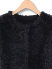Women Elegant Black Soft Mohair Slim Knit Sweater Cardigan