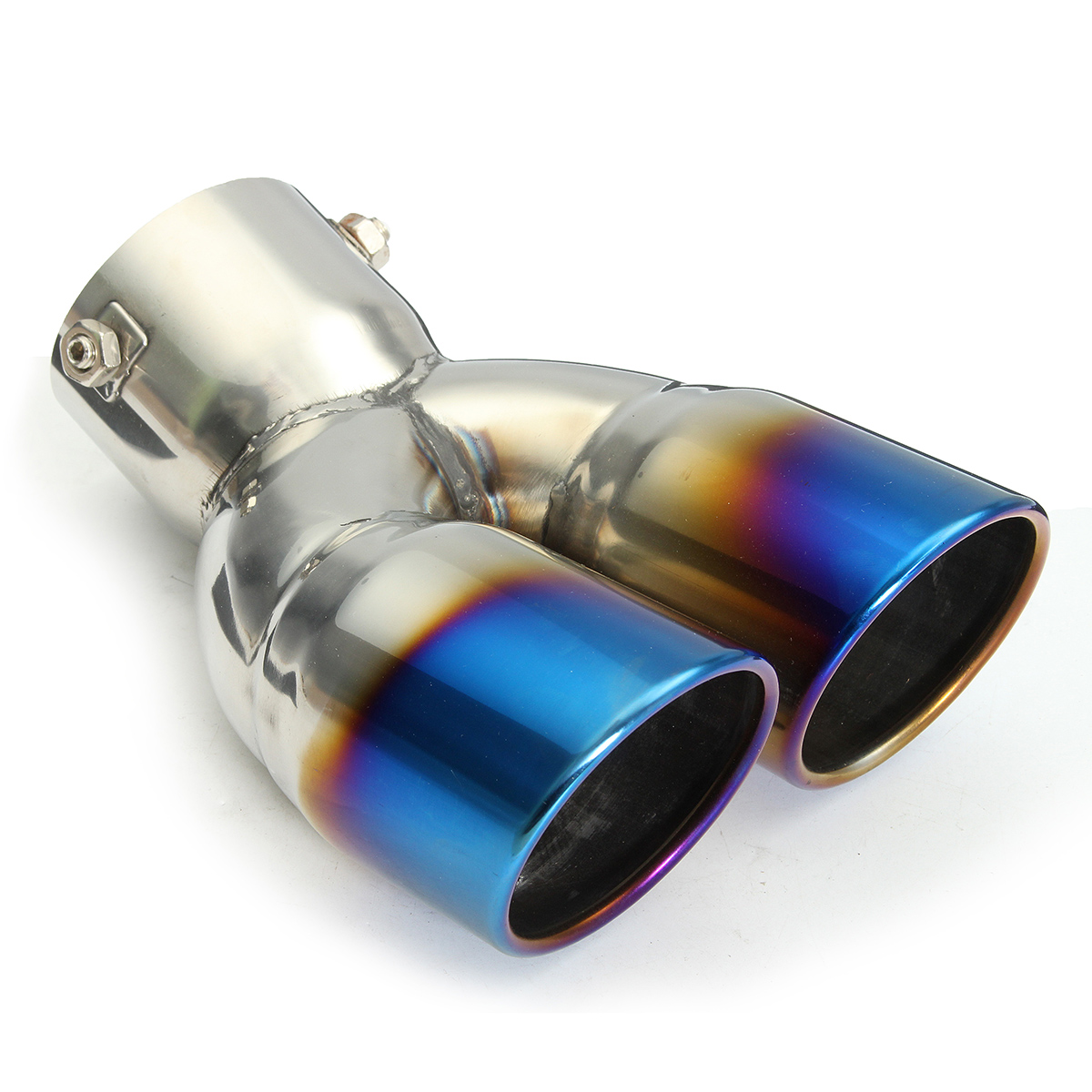 Universal Bluing Exhaust Muffler Silencer Dual Tail Pipe Tips 58-70Mm Inlet