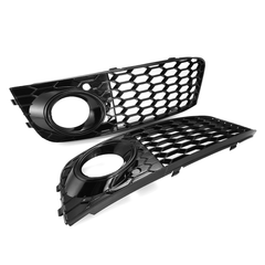 RS4 Style Glossy Black Front Bumper Fog Light Grille Grill Pair for Audi A4 B8 2009-2012