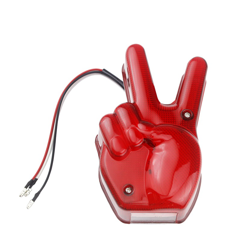 Motorcycle Hand Victory LED Red Light Stop Lamp Peace Sign Tail Light for Cafe Racer Chopper Bobber Custom Universal - Auto GoShop