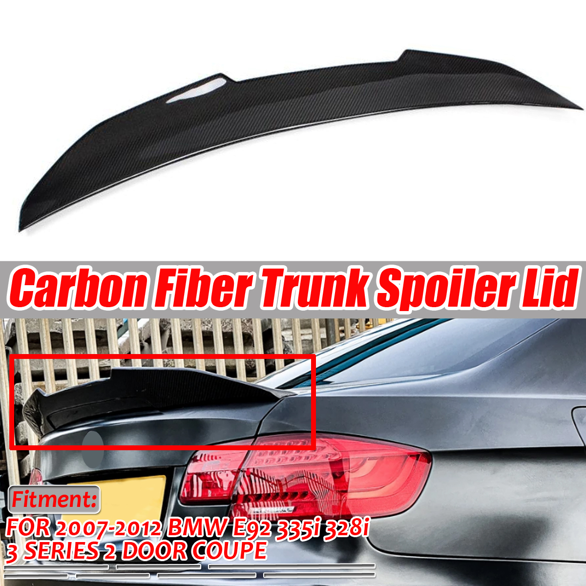 Carbon Fiber Car Rear Trunk Spoiler Wing PSM Style Highkick for BMW E92 335I 328I 2007-2012