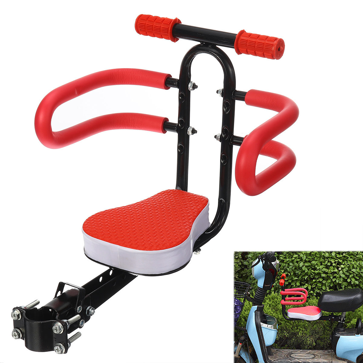 Black/Red Bicycle Seat Detachable Foldable Safety Seat Non-Slip Handle