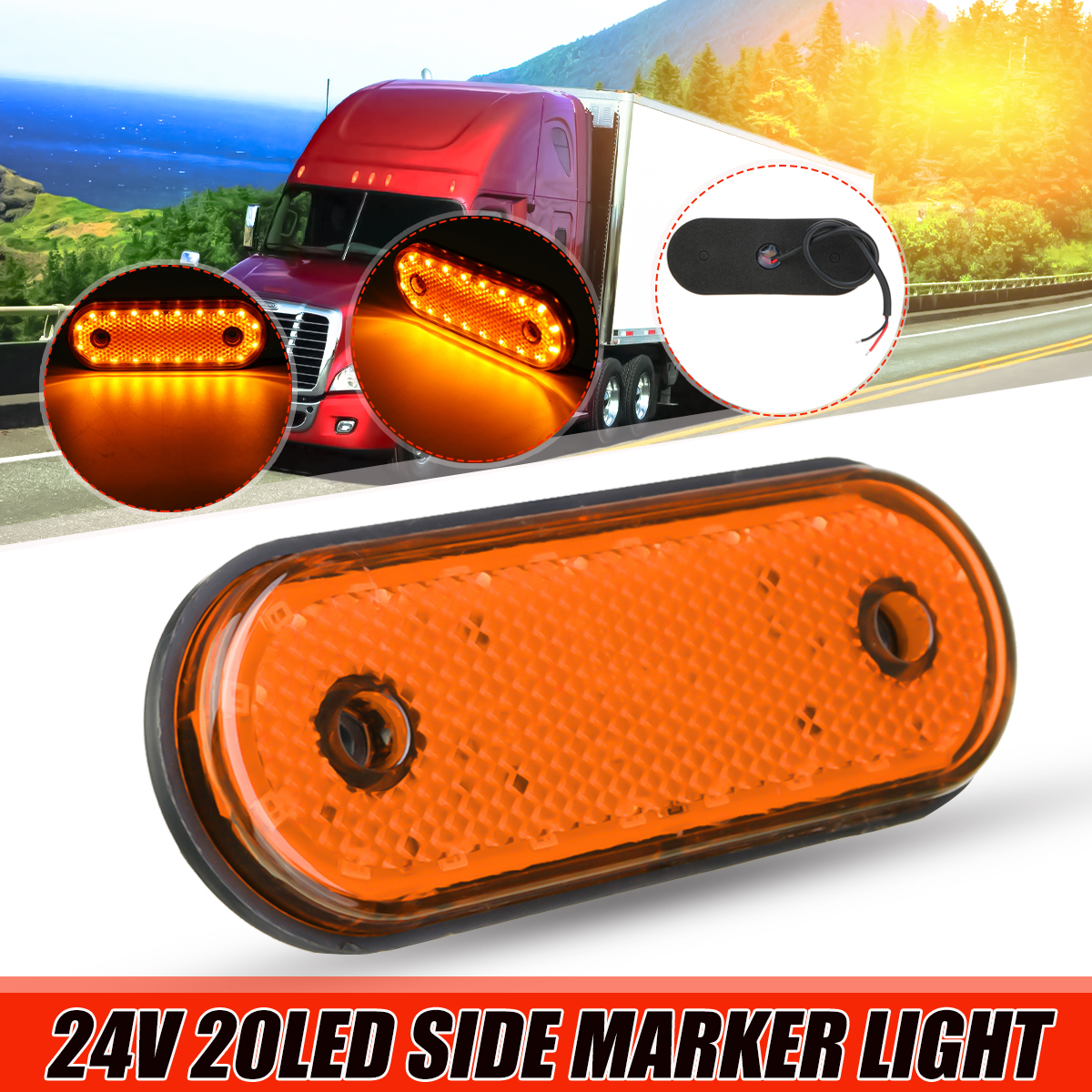 1PC 24V 20 LED Side Marker Light Indicator for Truck Trailer Lorry Caravan