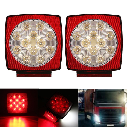 12V LED Square Trailer Tail Lights Truck Brake Stop Lamp Stud Mount Universal - Auto GoShop