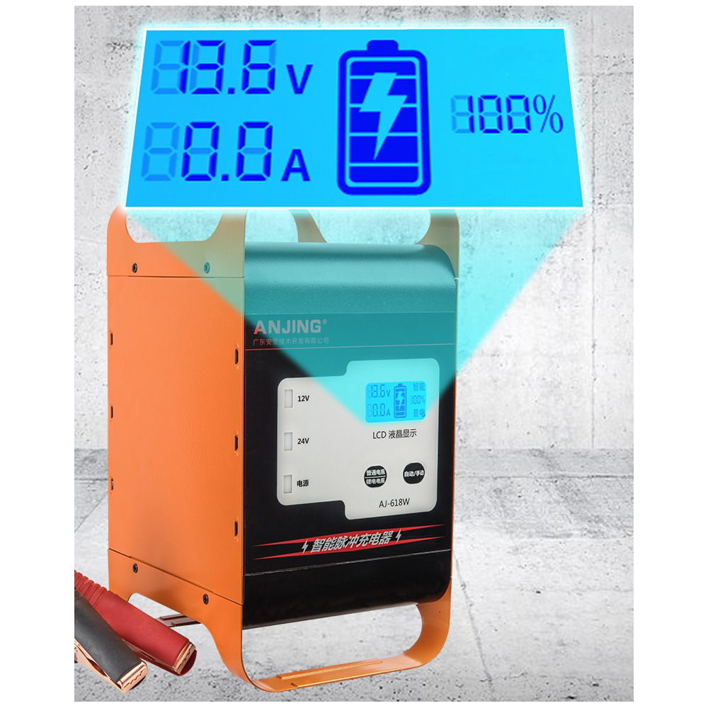 ANJING 600W 12V/24V 25A Pulse Repair Battery Charger Lithium Battery Lead-Acid Agm Gel Wet for Car Motorcycle Boat - Auto GoShop