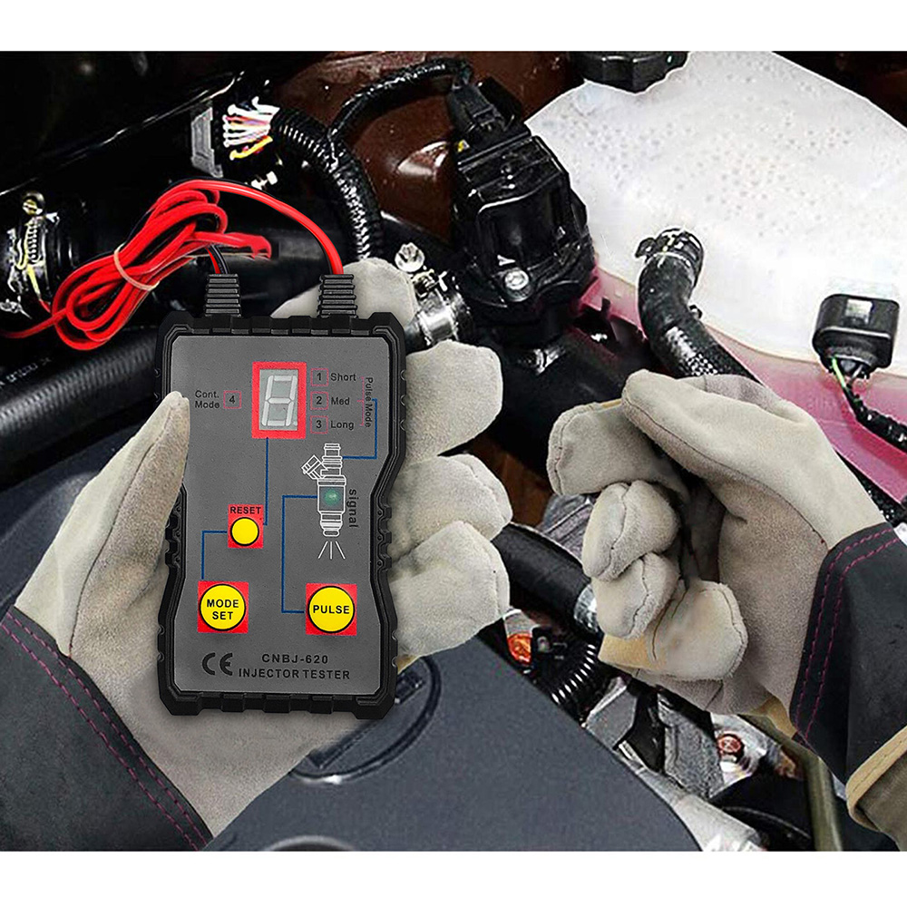 12V Car Fuel Injector Tester 4 Pulse Modes Handheld Vehicle Fuel Pressure System Diagnostic Flush Cleaner Adapter Cleaning Tool Kit