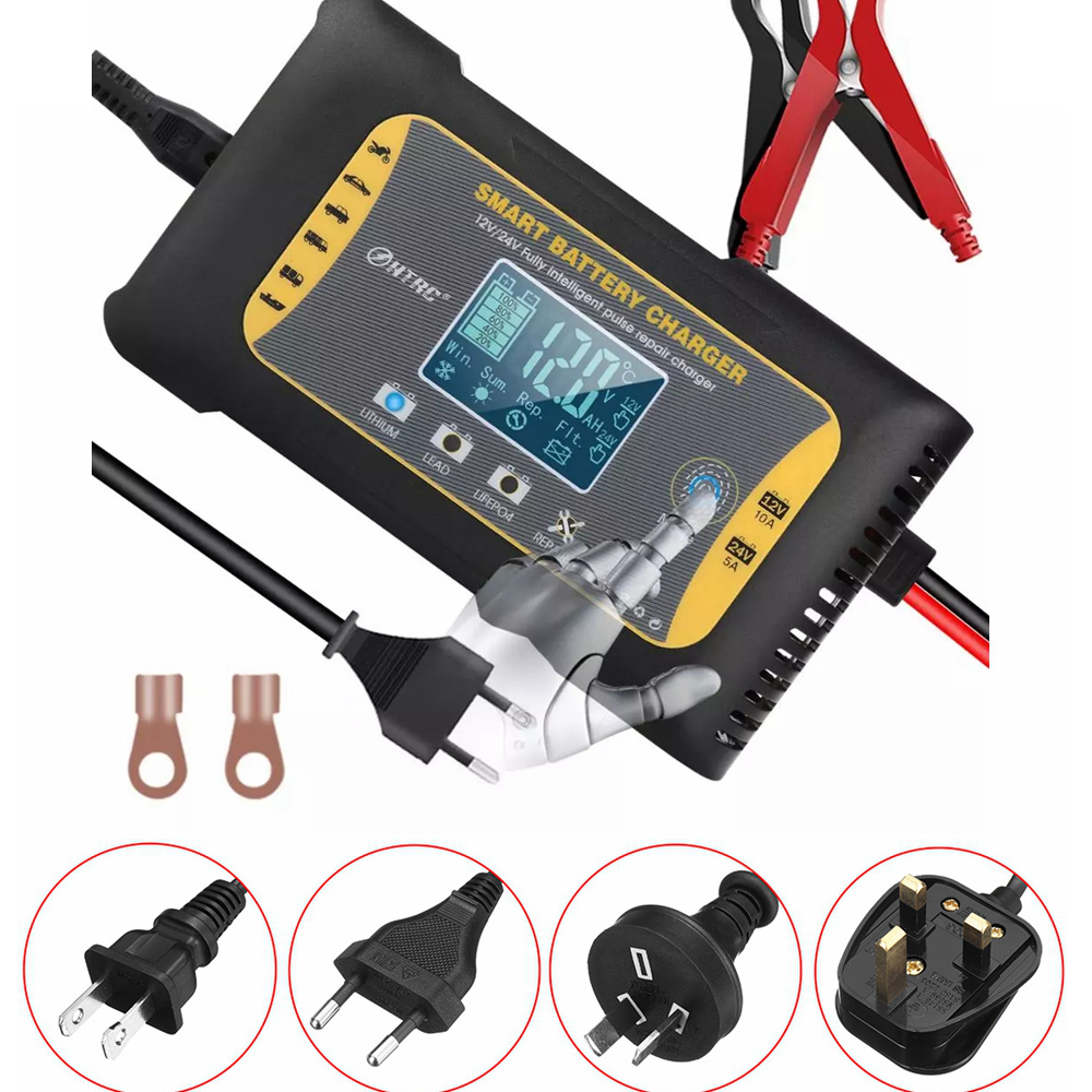 HTRC™ 12V/24V 10A/5A 7-Stage Touch Screen Pulse Repair LCD Battery Charger for Lithium Lifepo4 Lead-Acid AGM GEL