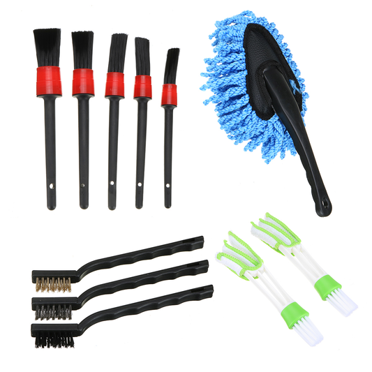 11PCS Cleaning Detailing Brush Set Dirt Dust Clean Brush Interior Exterior Leather Air Vents Care Clean Tools for Car Motorcycle Air Vents
