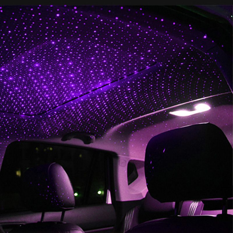 USB Type Car Interior Starry Atmosphere Light Laser Decoration Ceiling Light Purple Blue/Red