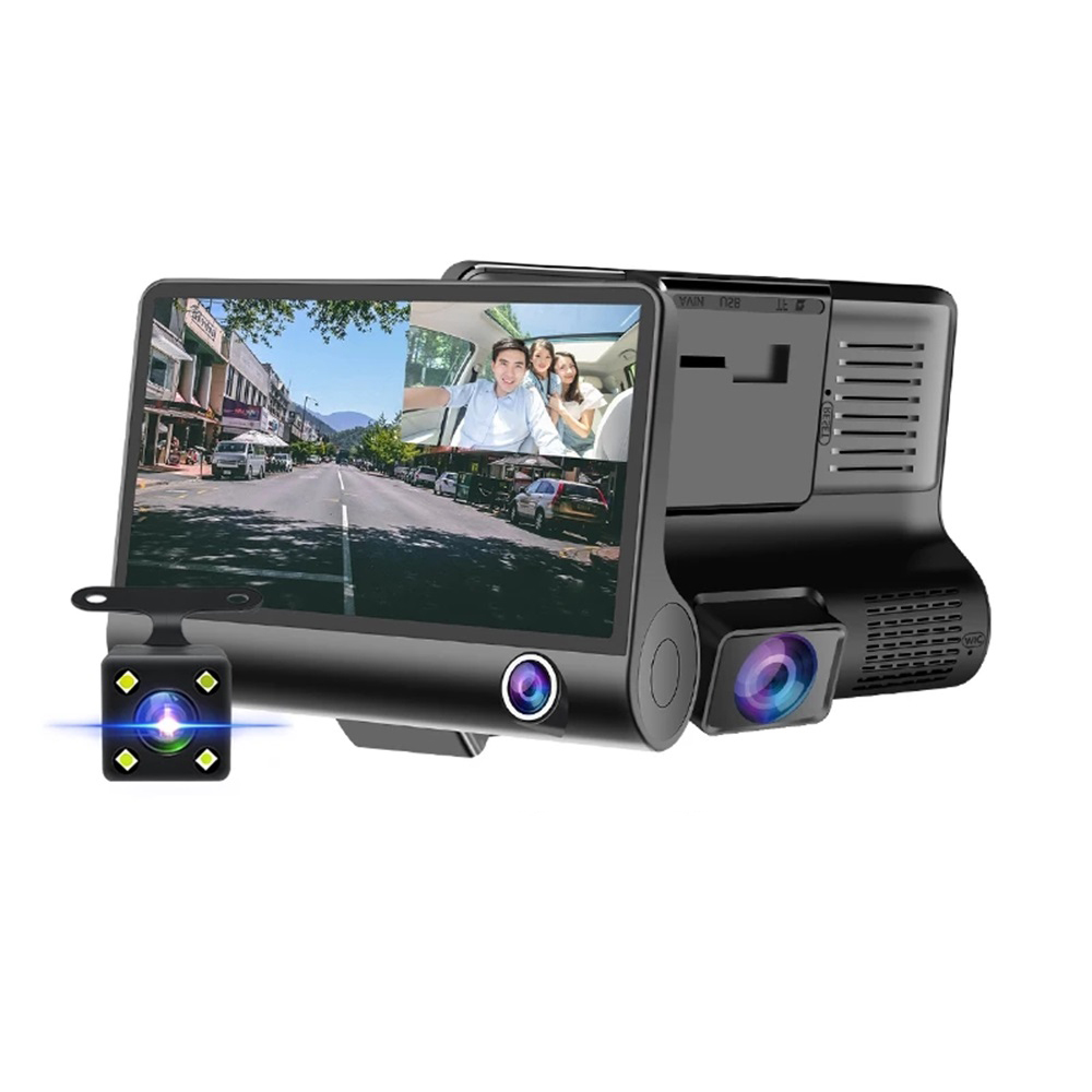 E-ACE 4.0 Inch 3 Cameras Lens Car DVR 1080P HD Dash Camera Support Rearview Camera Video Recorder 170 Degree Wide Angle Night Vision Dash Cam - Auto GoShop
