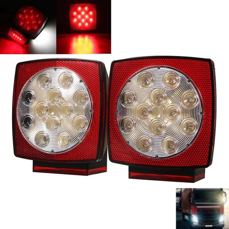 12V LED Square Trailer Tail Lights Truck Brake Stop Lamp Stud Mount Universal - Auto GoShop