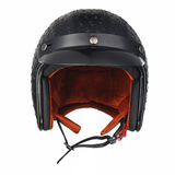 Open Face 3/4 Motorcycle Helmet Retro Vintage PU Leather Adult Black Brown - Auto GoShop