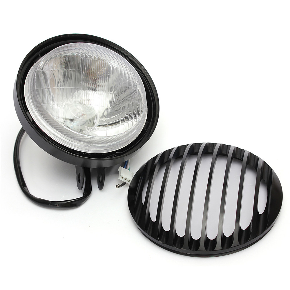 6 Inch Metal Motorcycle Grill Cover Halogen Headlights for Harley Sportster Black