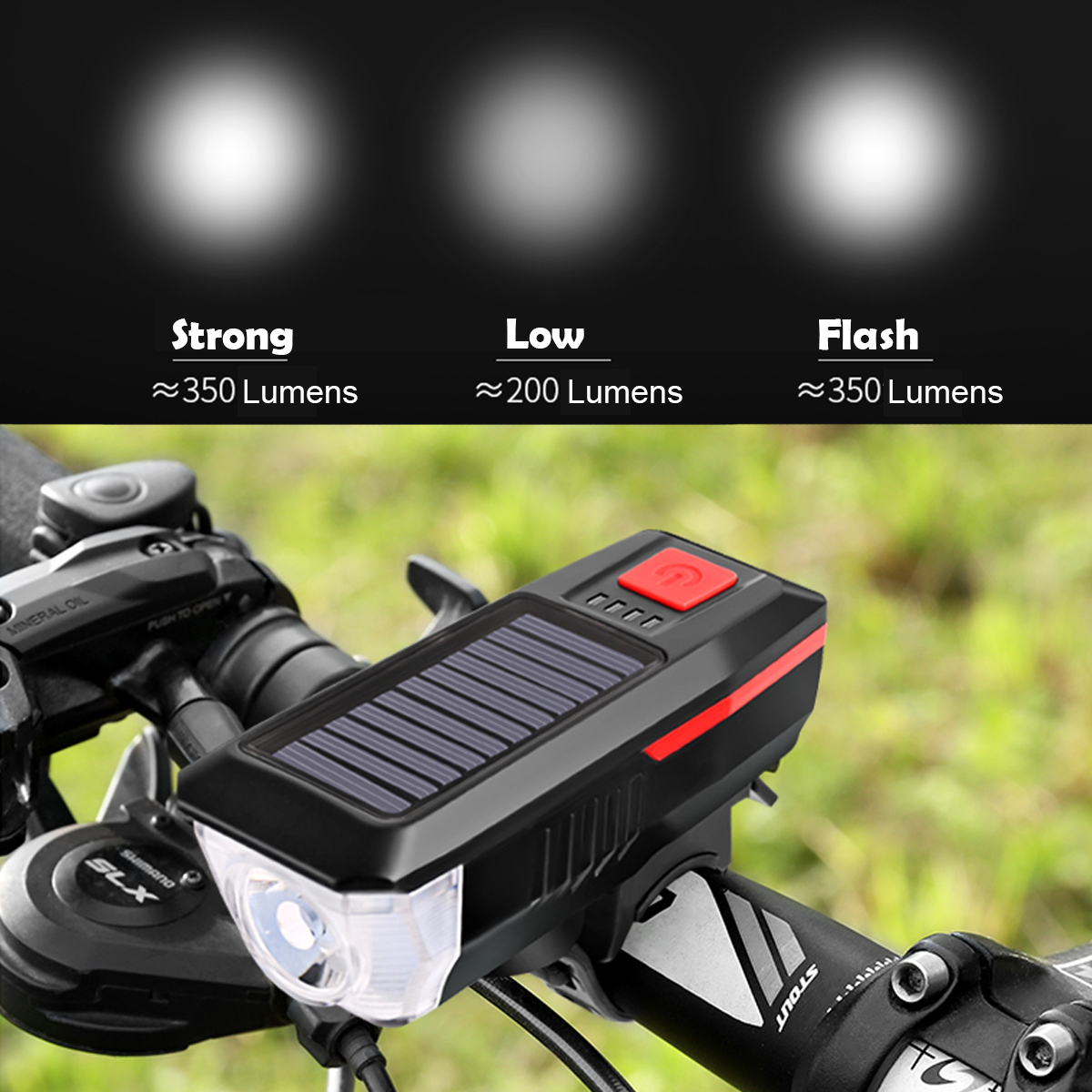Solar Power Bicycle Headlights Ring Bell Light Waterproof Rechargeable Bike Front Lamp