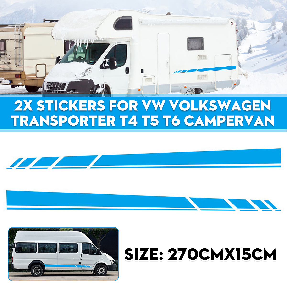 2Pcs Side Body Stripe Sticker Decal for VW Volkswagen Transporter T4 T5 T6 Campervan