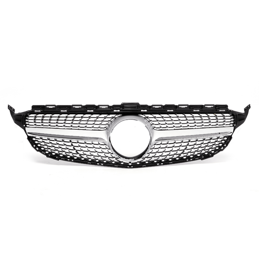 Diamond Style Look Front Grille Grill Chrome Silver for Mercedes Benz C Class W205 C200 C250 C300 C350 2015-2018 without Camera