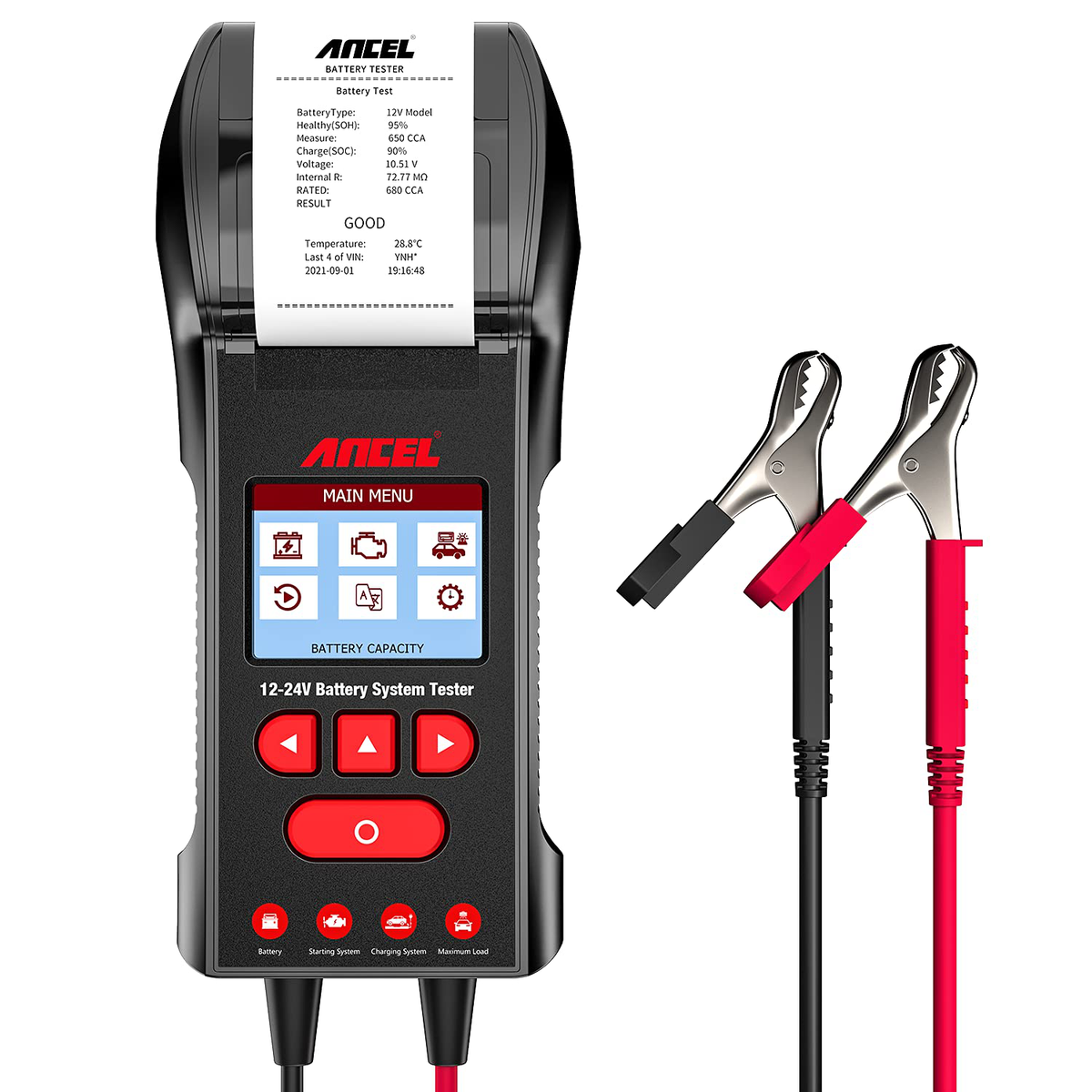 ANCEL BST600 12V/24V 100-2000 CCA Automotive Battery Temperature Load Tester Car Cranking Charging System Analyzer Scan Tool with Printer for Trucks Cars Motorcycles - Auto GoShop