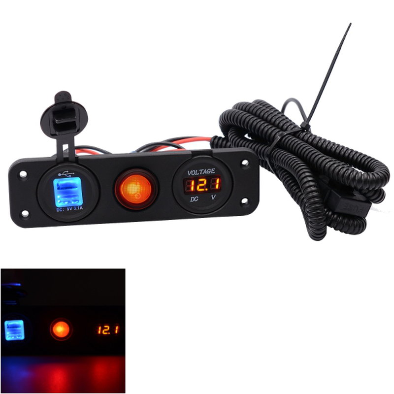 12V-24V 3.1A 22W Dual USB Charger Volt Meter Waterproof LED Switch Panel for Marine Car Boat Motorcycle