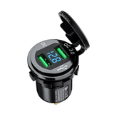 12-24V Dual USB Car Charger Socket Adapter with LED Digital Voltmeter QC3.0 Quick Charge Waterproof for Motorcycle ATV Boat Marine RV
