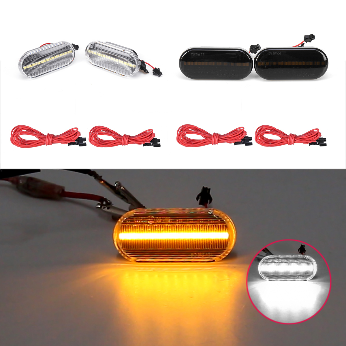 Dynamic Flowing LED Side Marker Indicator Repeaters Lights Yellow/White 2PCS for VW Ford Skoda Seat