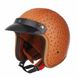 Open Face 3/4 Motorcycle Helmet Retro Vintage PU Leather Adult Black Brown - Auto GoShop