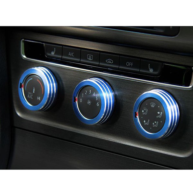 3Pcs/Set Cars Alu Decoration Stereo Knob Ring Air Conditioning Knob Ring for Golf 7