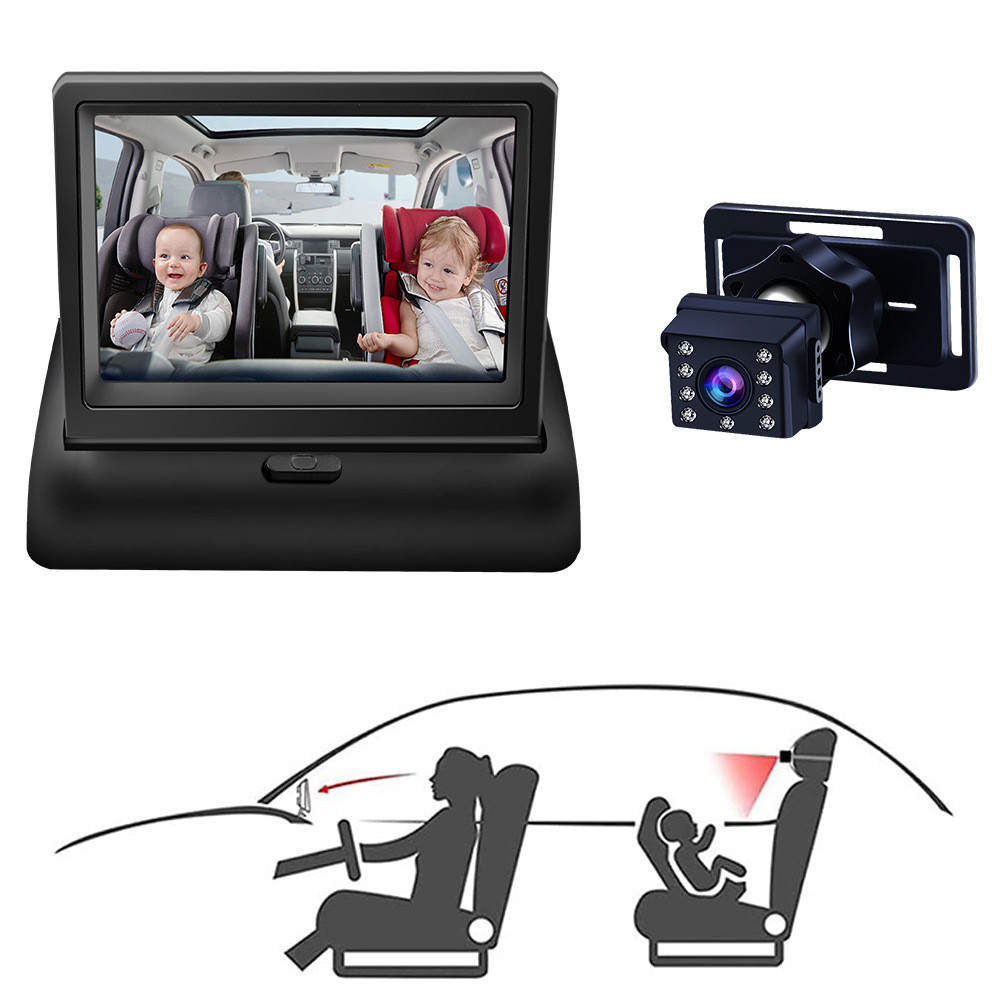 4.3 Inch Car Folding Monitor Baby Rearview Monitoring 1080P HD Night Vision Camera Caregiver for Family Safe Driving - Auto GoShop