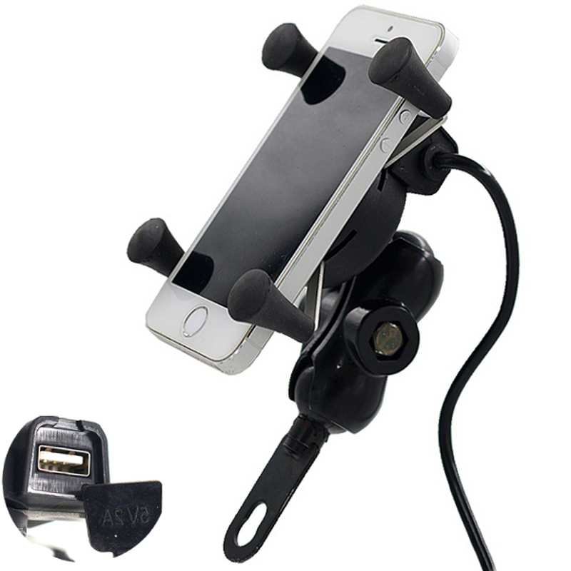 12V-30V 3.5-6 Inch Motorcycle Phone GPS Holder X-Style USB Charger Power Outlet Socket