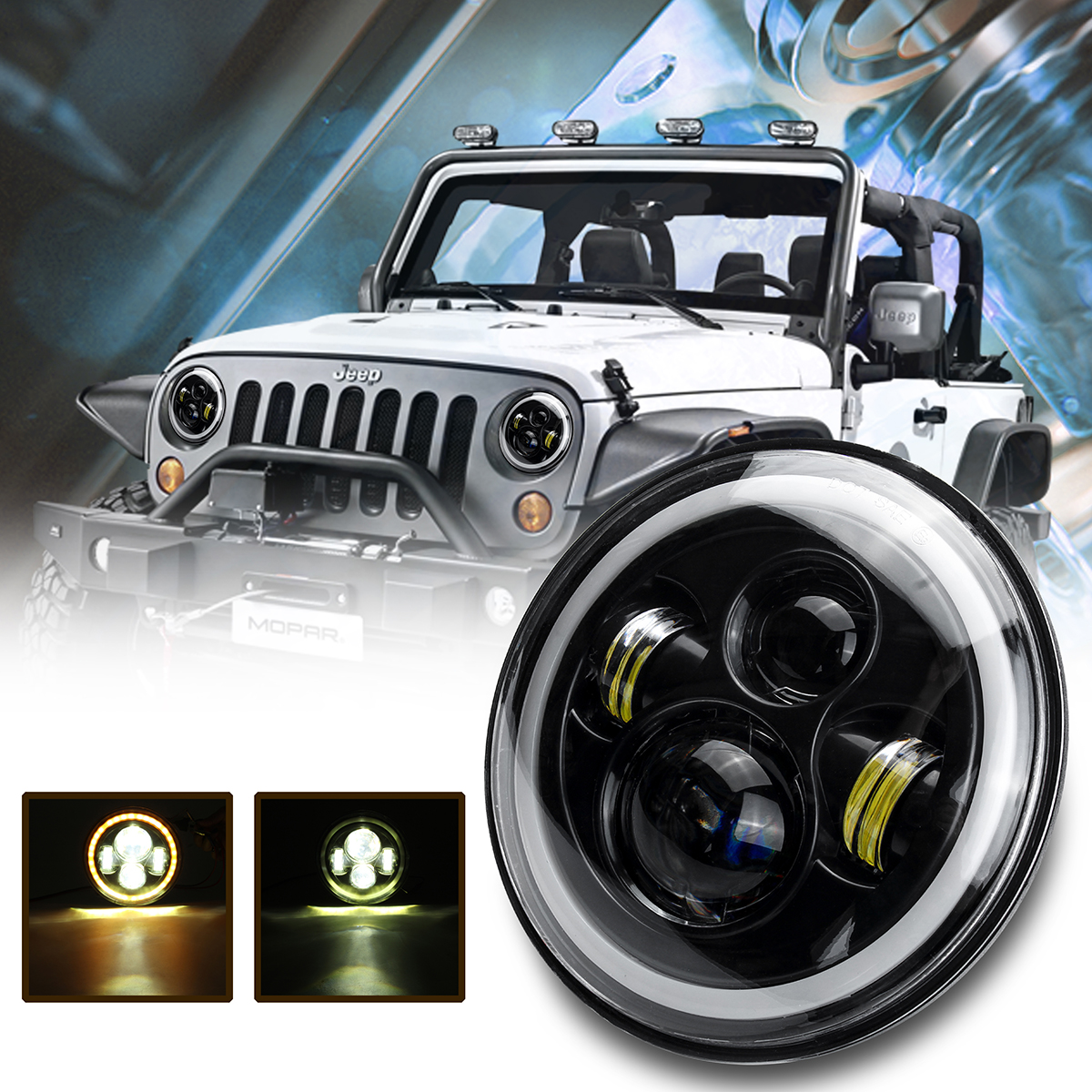 2Pcs 7 Inch Car round LED Headlights Head Turn Signal Lamps DRL High/Low Beam Waterproof IP67 for Jeep Wrangler - Auto GoShop