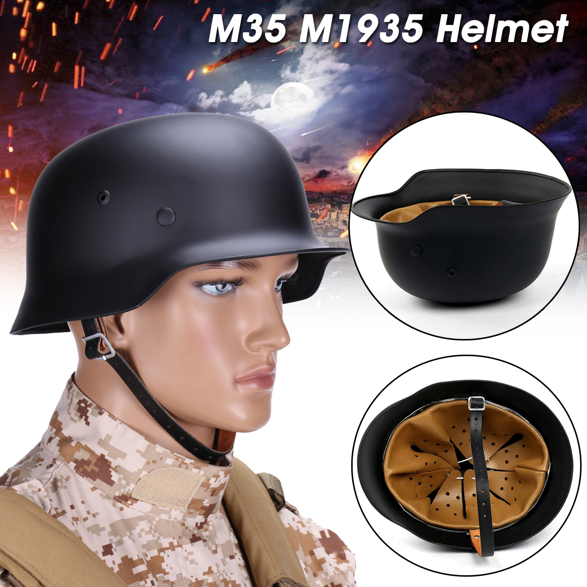 Black Army M35 M1935 Steel Helmet Video Props Cosplay Tools Collections - Auto GoShop