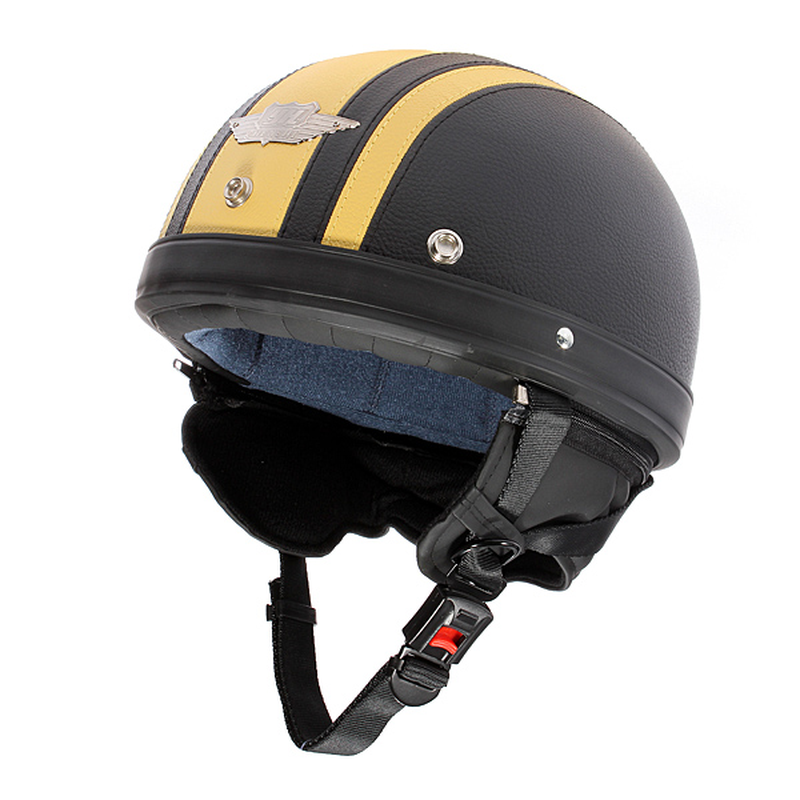 Yellow Leather Harley Motorcycle Half Helmet L XL without Badge - Auto GoShop