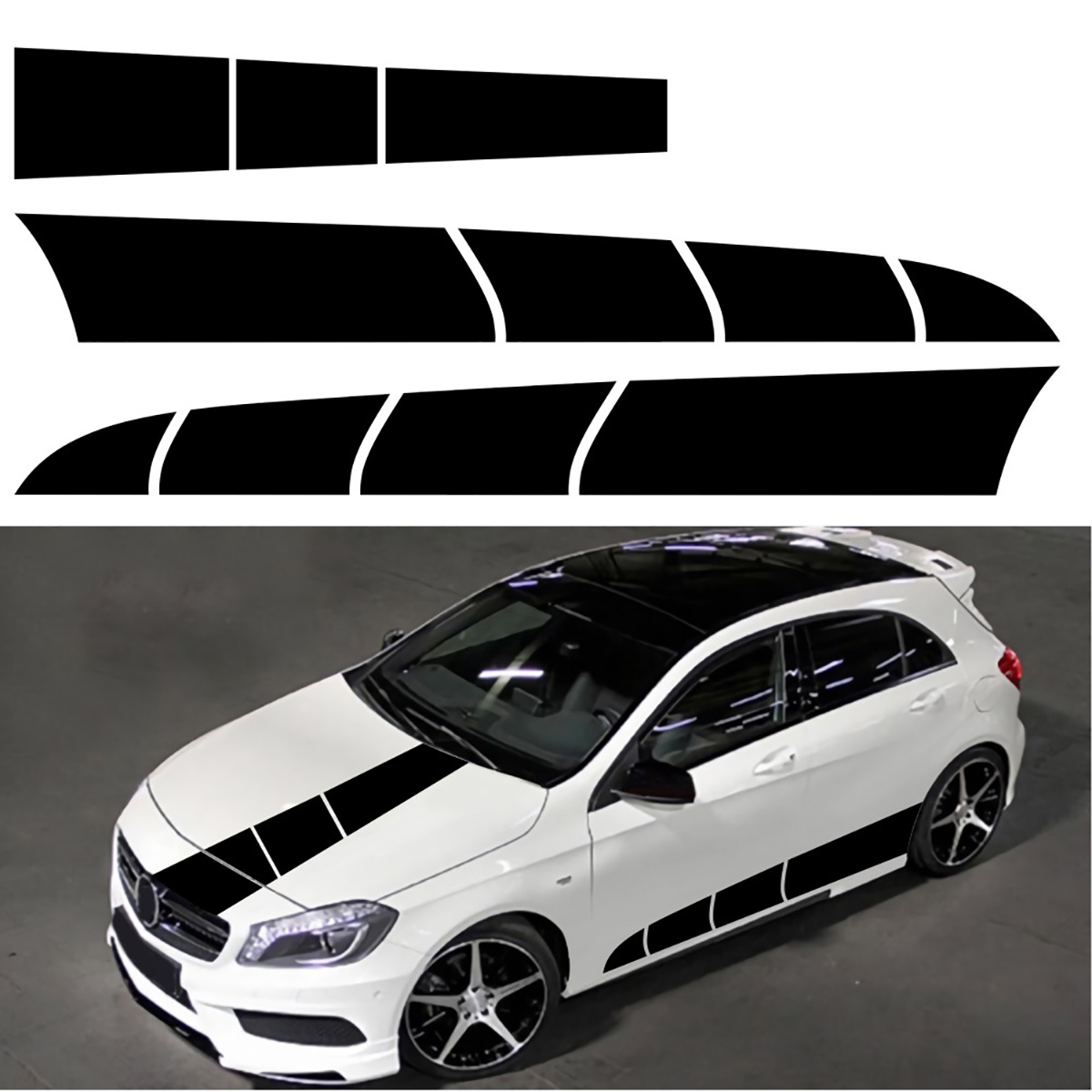 3PCS Side Body Stickers Racing Long Stripes Hood Roof Decals Decor for Car Truck