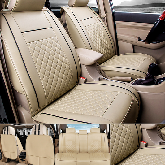 5PCS Universal Car Seat Covers Full Set Waterproof PU Leather Covers Front Rear Split Bench Protection Easy Install Fit Auto Truck Van SUV - Auto GoShop