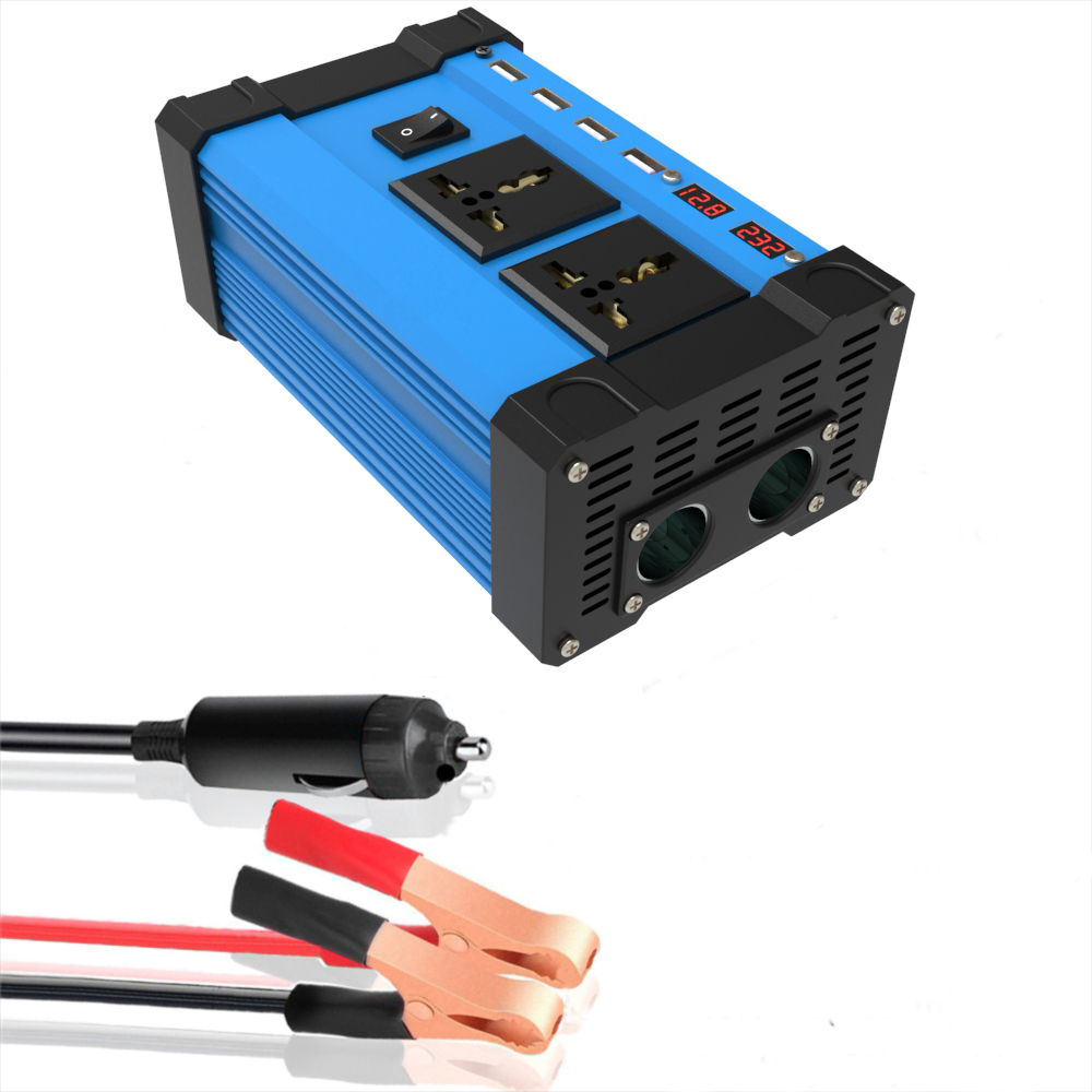 1200W Peak Car Power Inverter DC 12V to AC 110/220V Four USB Modified Sine Wave Converter with Colorful LCD Screen