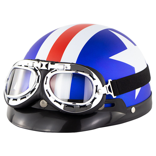 Universal ABS Motorcycle Open Face Helmet Retro Vintage with Goggles Neck Protection - Auto GoShop