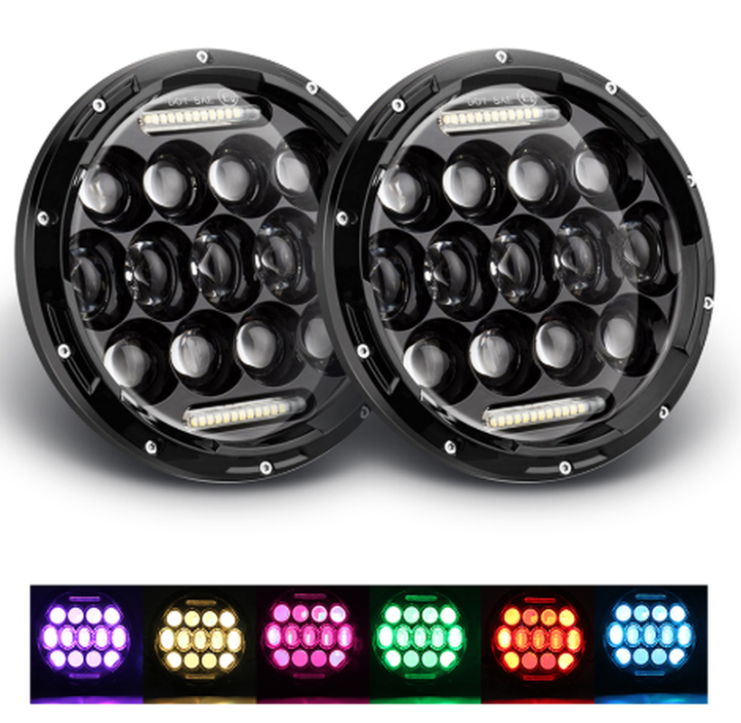 7 Inch Car Halo RGB LED Headlights Angel Eyes Lights Bluetooth Support APP Control Waterproof High Low Beam Fog Lamps 7 Inch 2Pcs for Jeep Wrangler JK 1999-2017