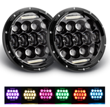 7 Inch Car Halo RGB LED Headlights Angel Eyes Lights Bluetooth Support APP Control Waterproof High Low Beam Fog Lamps 7 Inch 2Pcs for Jeep Wrangler JK 1999-2017