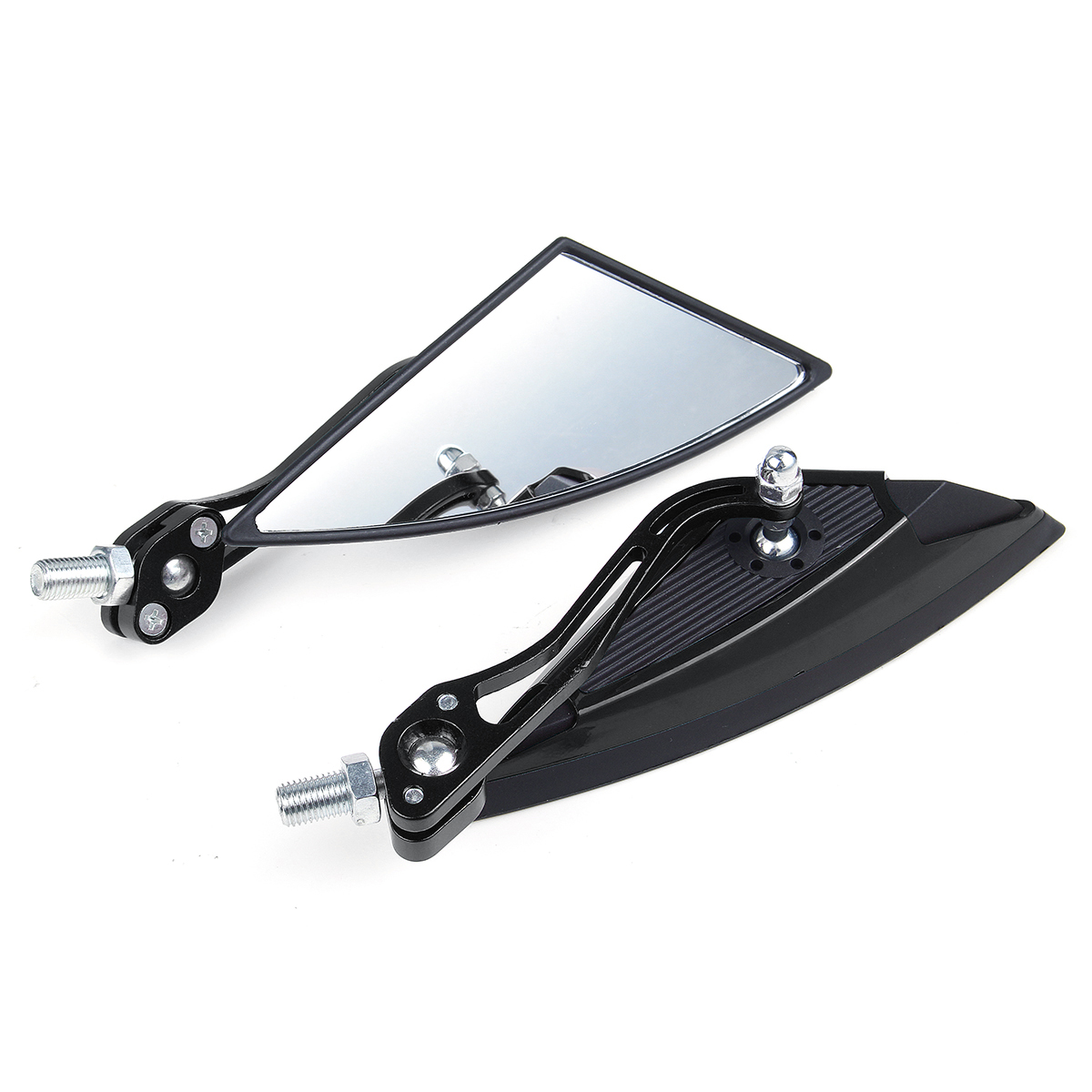 Pair Universal Motorcycle Aluminum Rod Rearview Side Mirrors Triangle