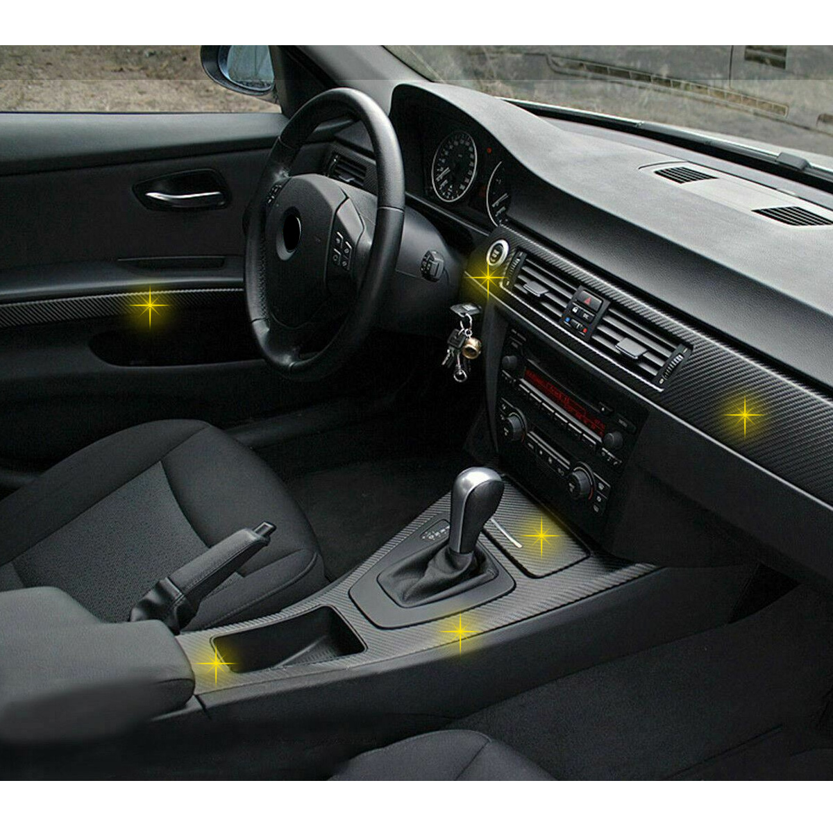 3D Matte Black Carbon Fiber Car Interior Decor Decals for BMW E90 3 Series 2005-2013