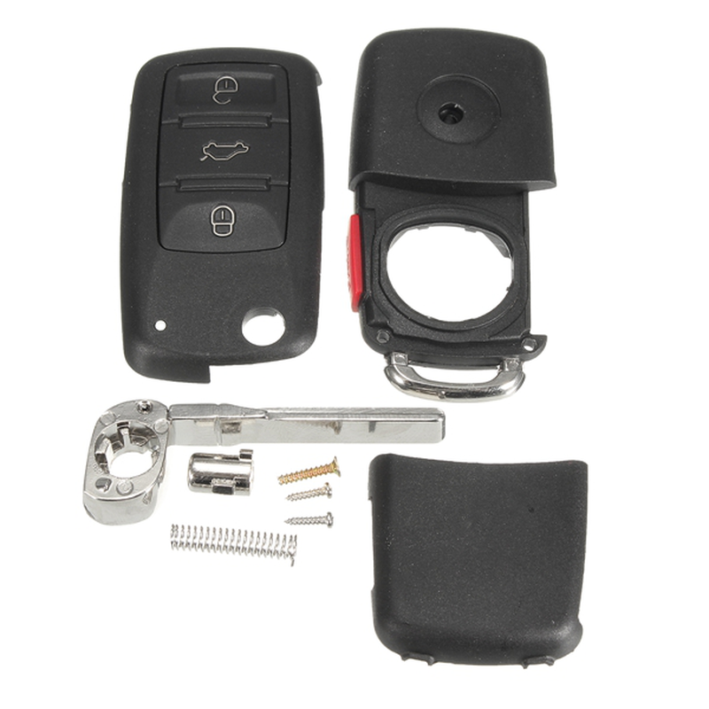Car 4 Buttons Remote Key Black Shell Case Flip Uncut Blade for VW Touareg 2004-2011