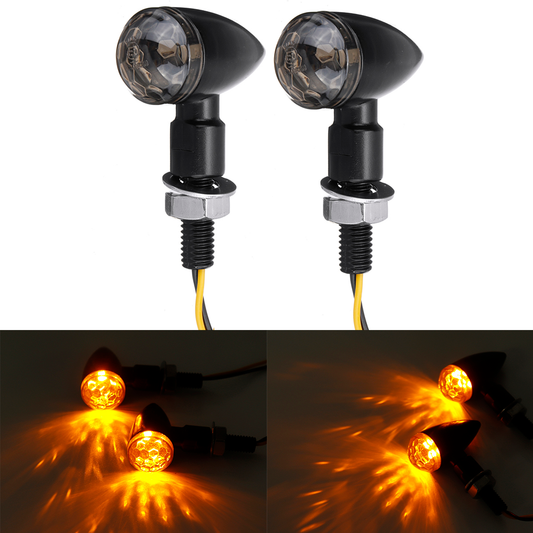 12V Pair Motorcycle Bullet Mini Turn Signal Amber Light Indicator Universal - Auto GoShop
