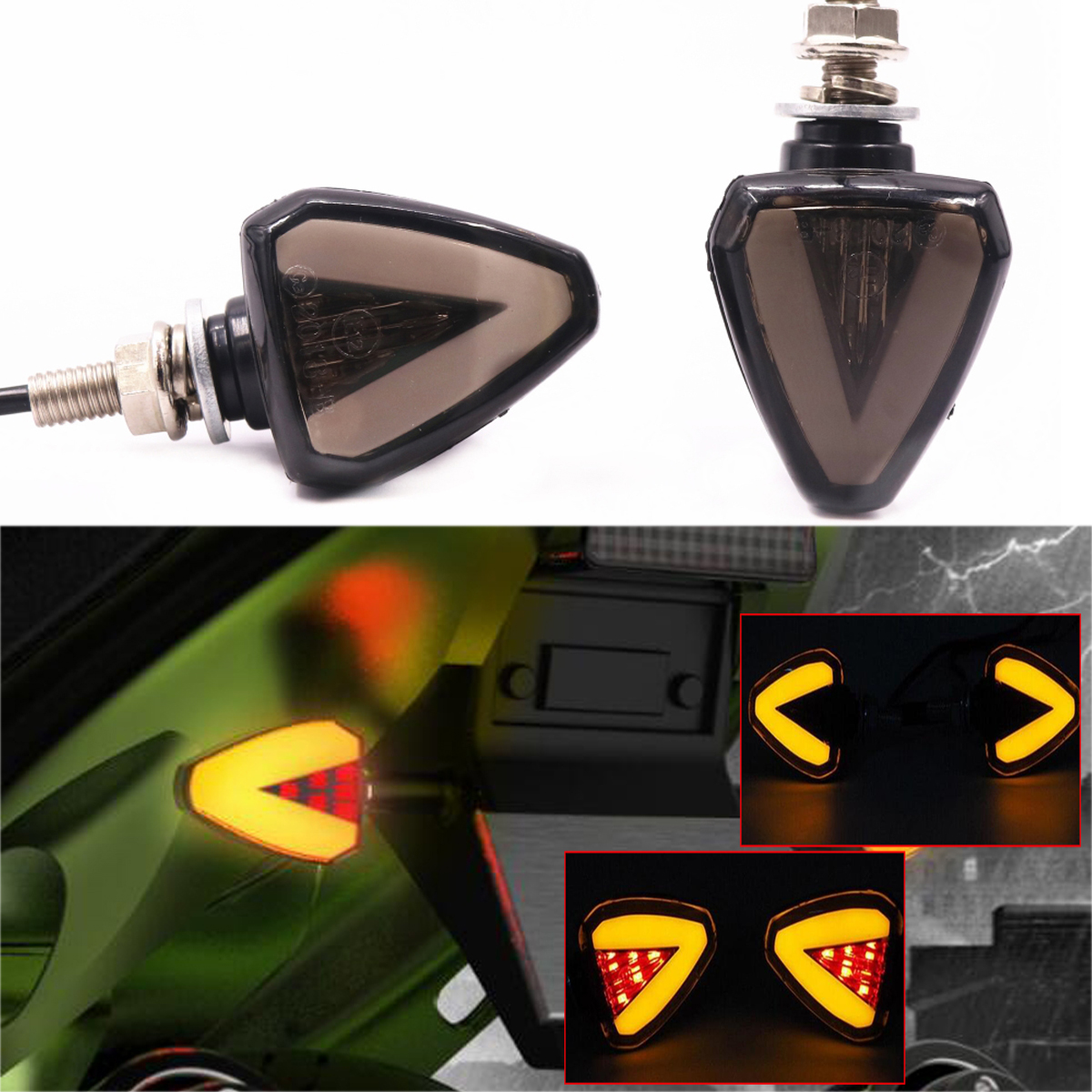 12V Motorcycle LED Turn Signal Brake Lights Scooter ATV Taillight Yellow+Red E11 Mark