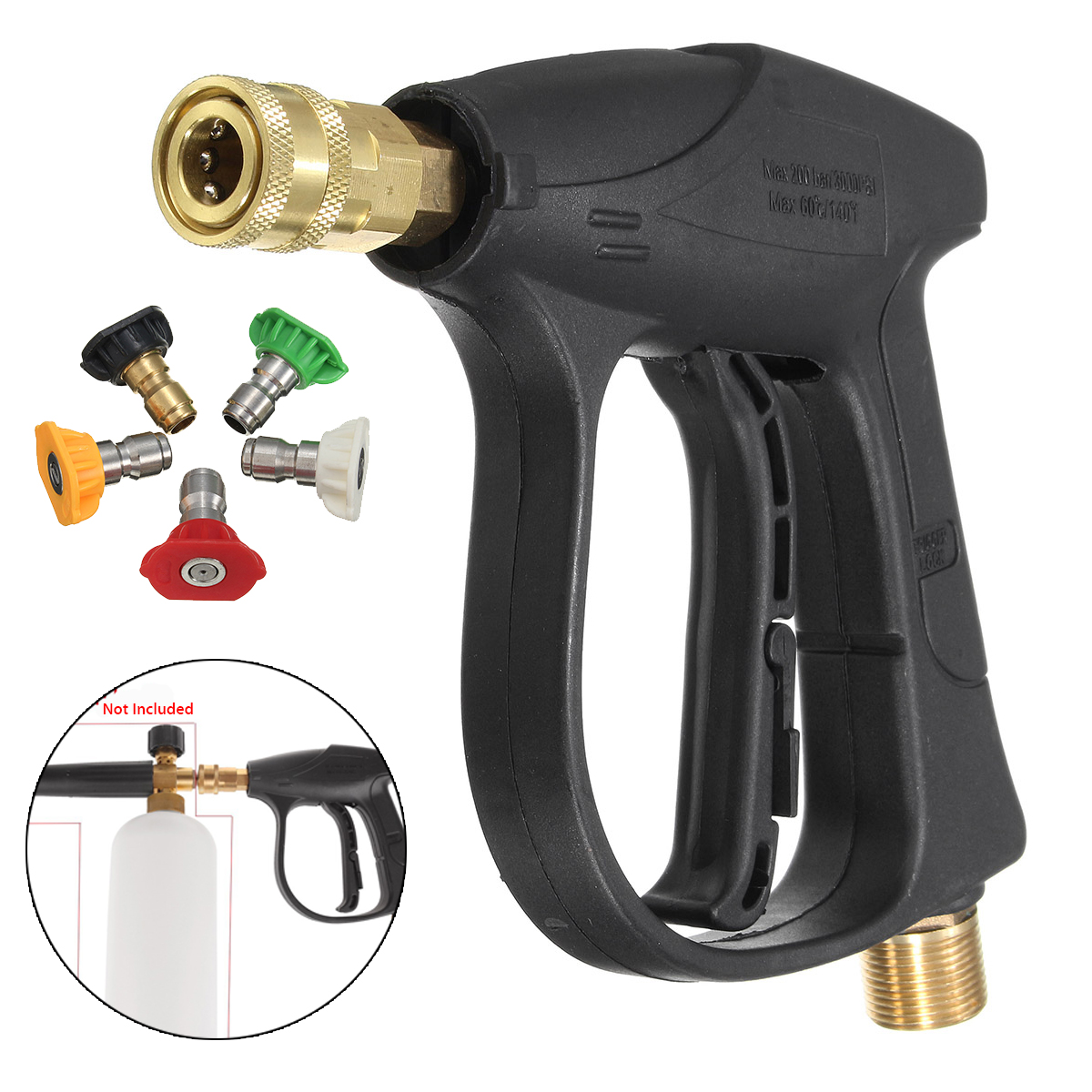 Car Motorcycle Bicycles 200BAR/3000PSI High Pressure Washer Gun with 5 Nozzles