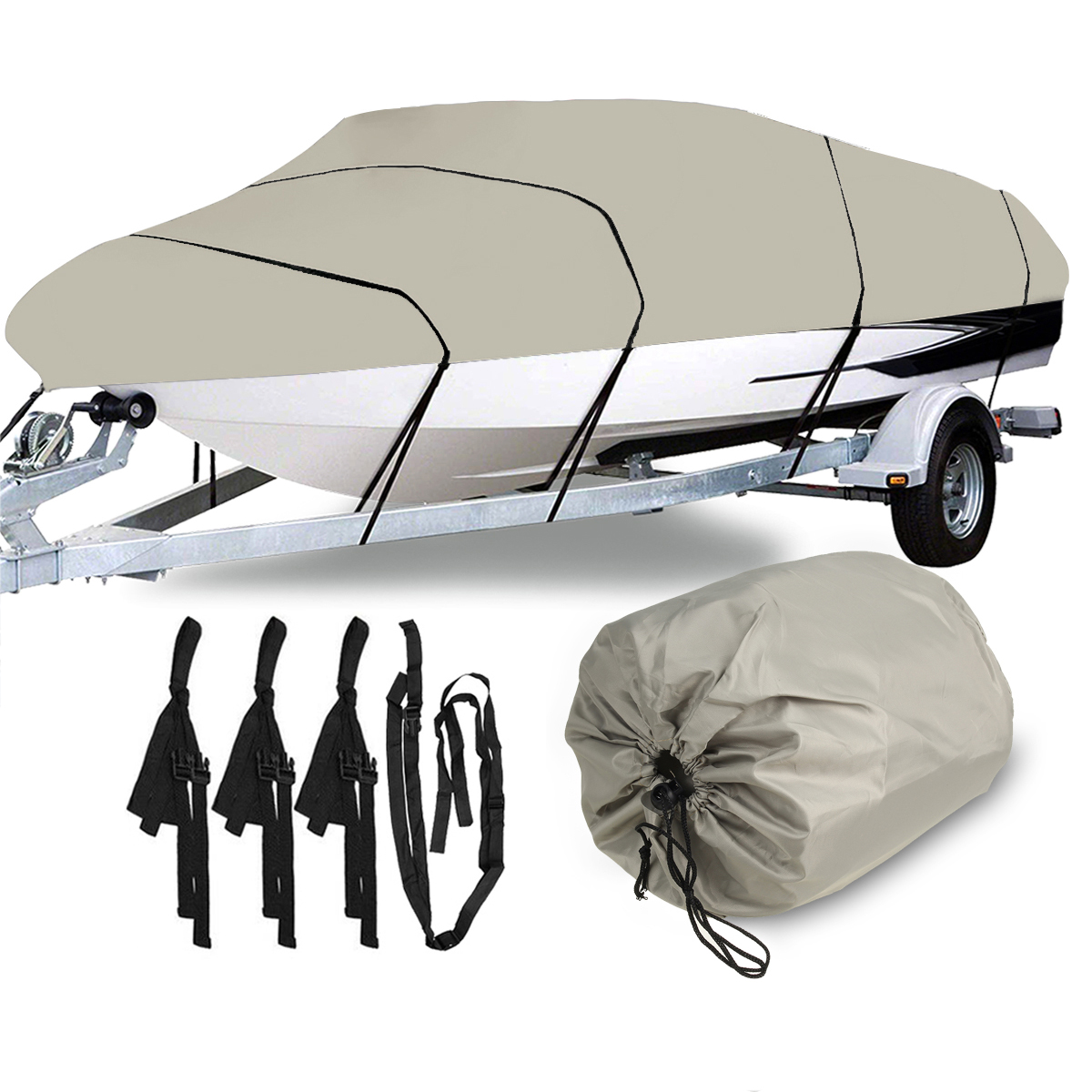 11-13Ft/14-16Ft/17-19Ft/20-22Ft 210D Heavy Duty Boat Cover for Fish Ski Bass V-Hull Runabouts Waterproof - Auto GoShop