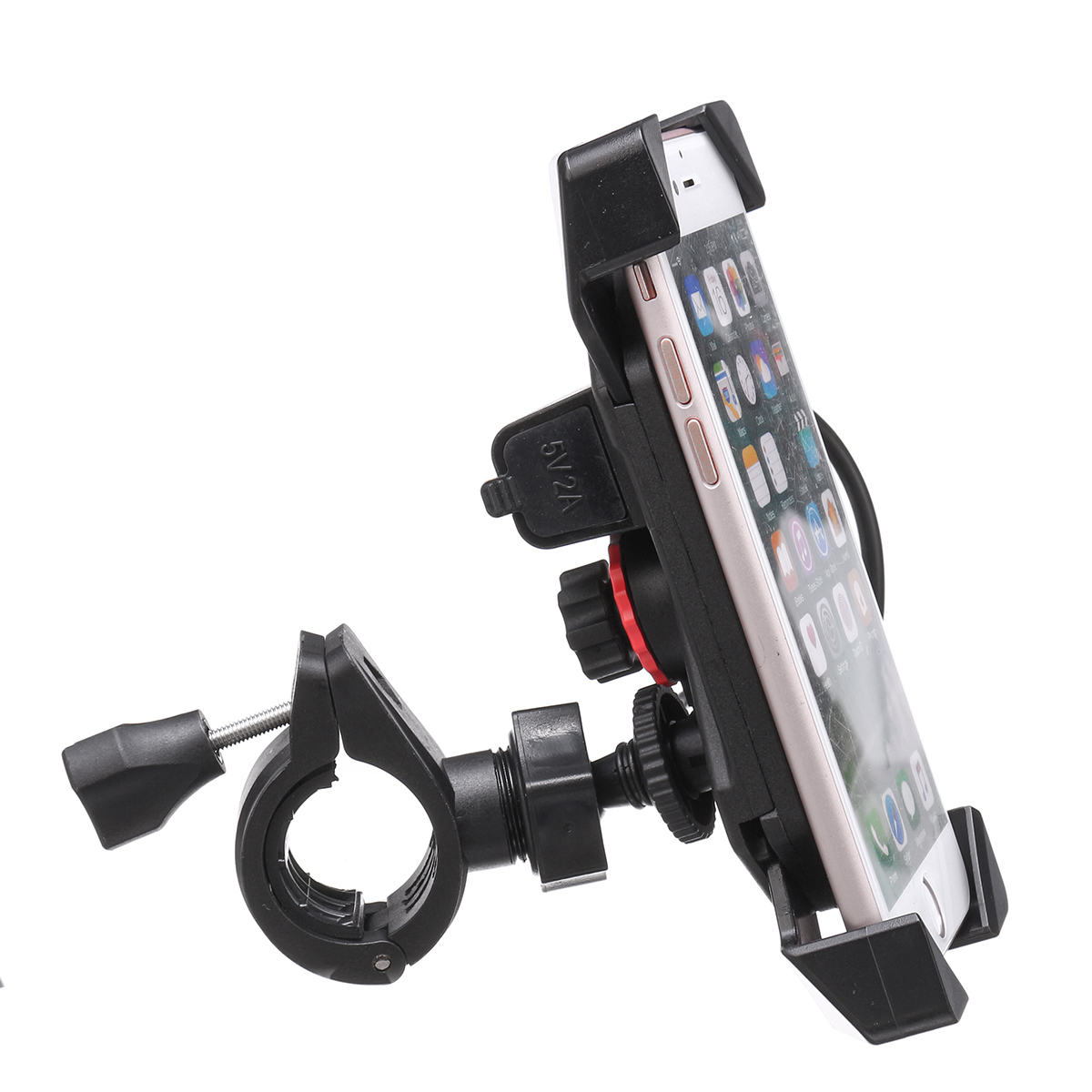 3.5-6Inch USB Charing Cell Phone GPS Holder Motorcycle Bike Handlebar Mount Black