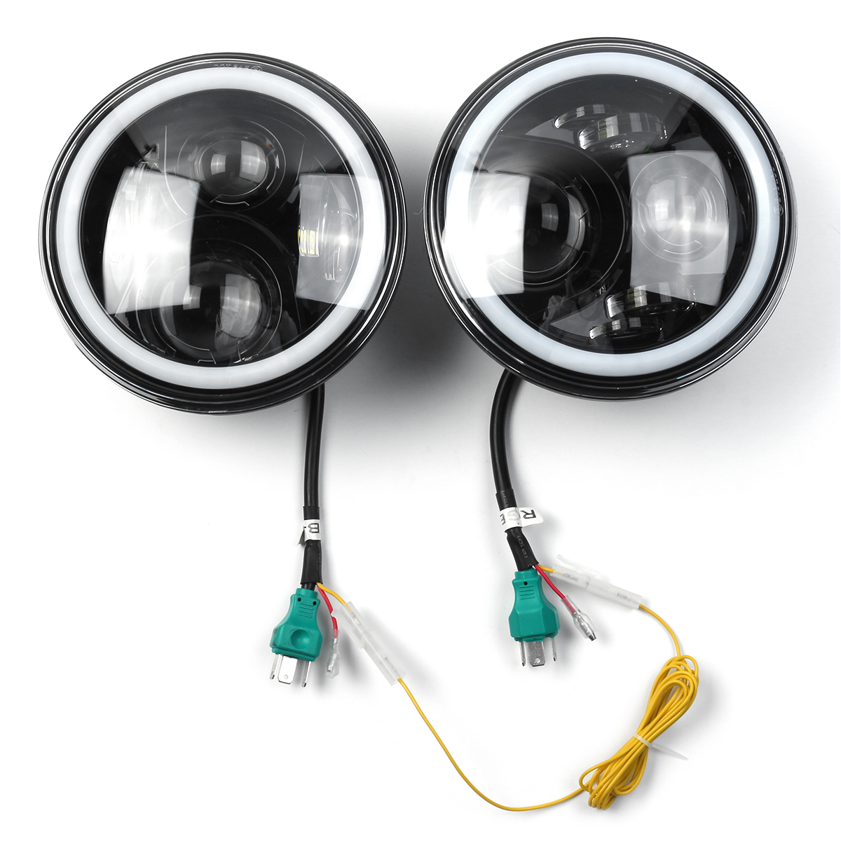 Pair 7 Inch 19 RGB LED Car Headlights IP67 Built-In Lamp Automatic Change Halo Angel Eyes for the Jeep Wrangler Landrover Defender Hummer